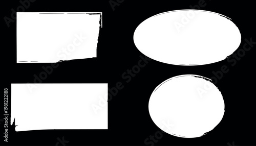 Hand drawn brush stroke shapes set, marker pen rectangle and circle frames. Doodle paint stroke banners and highlight shapes collection vector