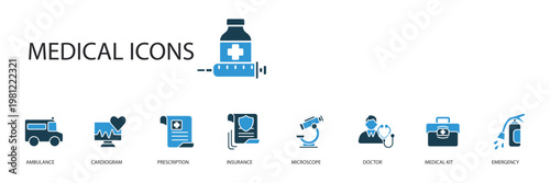 medical icons set outline and Flat Style,transparent background