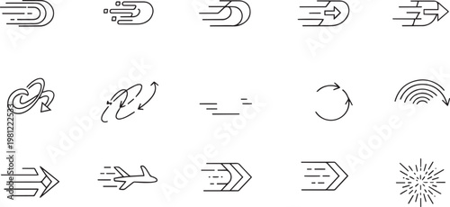 Speed Motion and Fast Delivery Arrow Line Icons Set