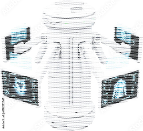 Futuristic medical scanner with digital display screens for hospital healthcare technology and diagnosis