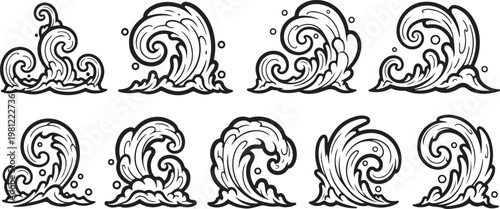 Intricate black and white designs featuring spiral patterns and small circles Vector