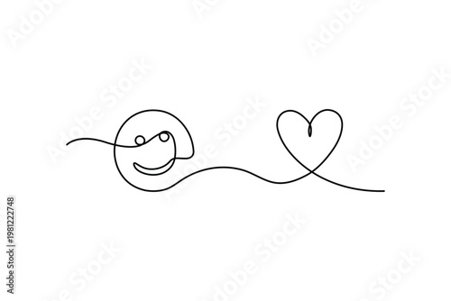 Smile icon one line vector illustration happy face heart minimal continuous line design