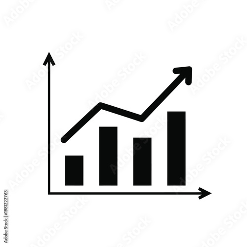 A simple black and white line graph illustration depicts growth and fluctuations in data over time high quality professional detailed modern