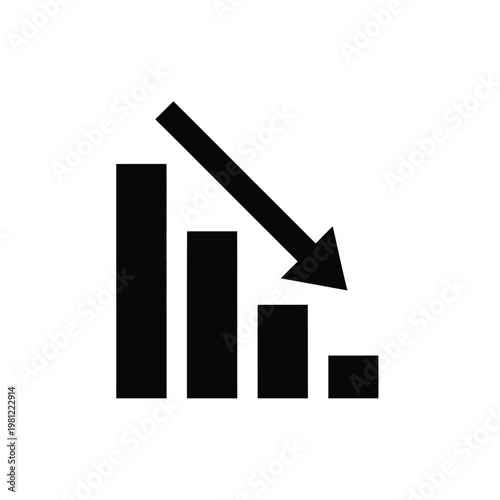 Fotografie A simple black icon depicts a descending bar graph with a downward pointing arro