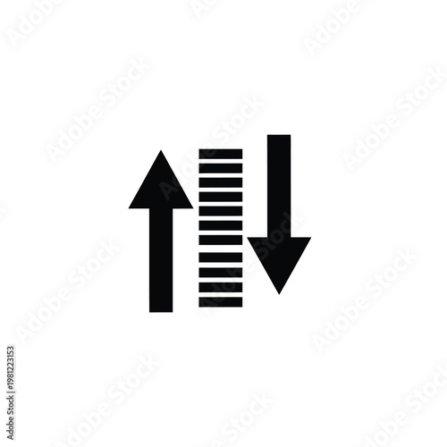 A simple black and white graphic depicting opposing arrows flanking a series of vertical lines high quality professional detailed modern elegant