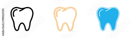 Dental health illustration three tooth shapes in different colors