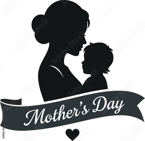 Mothers day silhouette of a mother and child isolated on white background