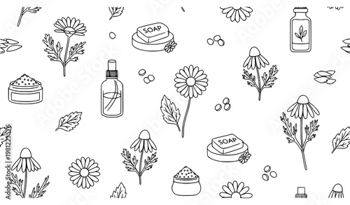 Minimal Chamomile Botanical Cosmetic Seamless Pattern Vector