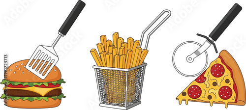 Colorful cartoon sandwiches with playful toppings and utensils Vector