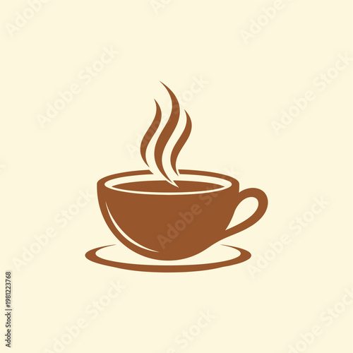 Steaming hot coffee cup on saucer.