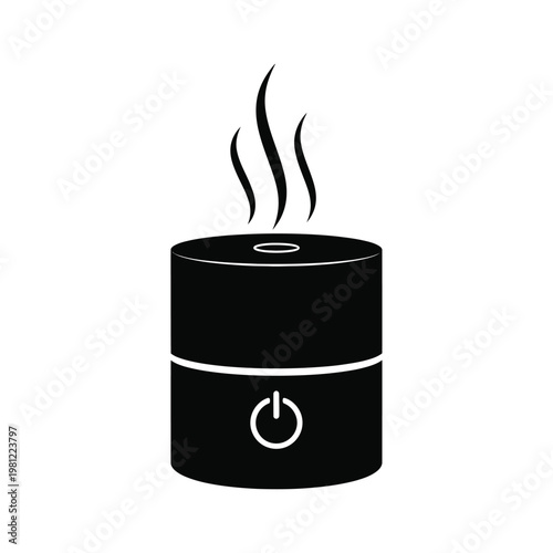 A minimalist black and white silhouette of a circular aroma diffuser emitting fragrant vapor upwards high quality professional detailed modern elegant