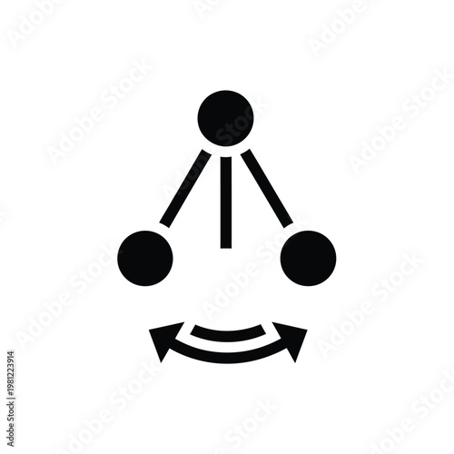 A minimalist black icon depicts newton s cradle with two outer spheres and a central supporting structure high quality professional