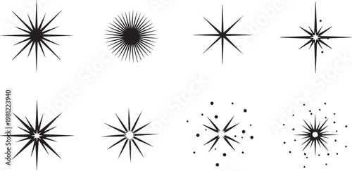 Collection of minimalistic flower designs with varying petal structures Vector