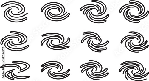 Black and white swirl patterns in a 3x3 grid arrangement Vector