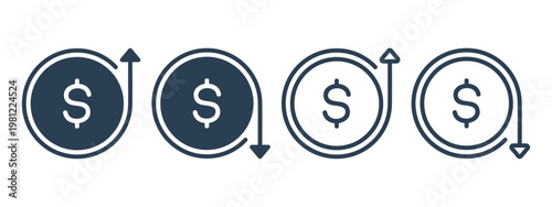 Currency Increase Decrease Icon. Money Up Down Arrow Symbol. Financial Growth and Loss. Vector Illustration