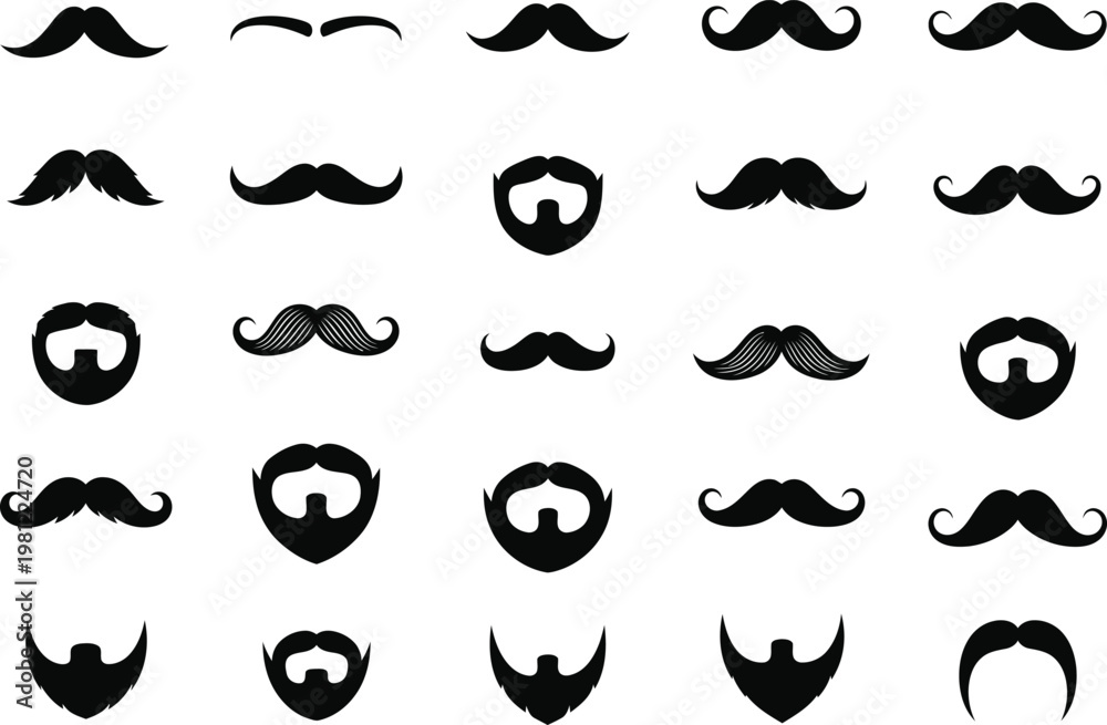 Fototapeta premium Happy father's day diverse collection of mustache and beard silhouettes for dad's special day