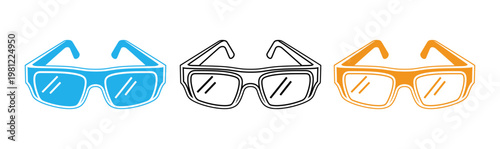 Safety goggles illustration blue and orange protective eyewear on black background