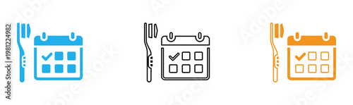 Dental hygiene and scheduling toothbrush with calendar icons in blue and orange