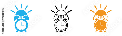 Dual alarm clocks blue and orange time management and wake up concepts