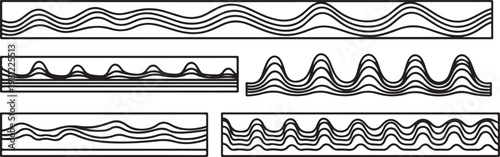 Waveform patterns illustrating sound waves in different audio editing software Vector