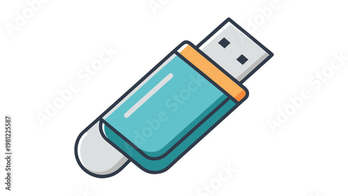 Modern USB flash drive with blue and orange accents, representing digital data storage and portability