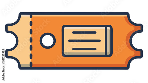 Orange event ticket illustration with perforated stub for admission or raffle entry on white background