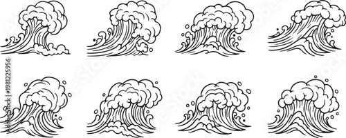 A series of abstract line drawings featuring flowing hair in various styles Vector