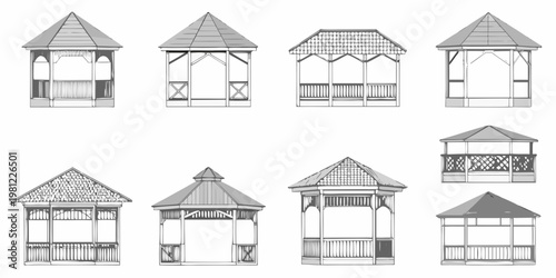 Collection of architectural sketches depicting various gazebo designs