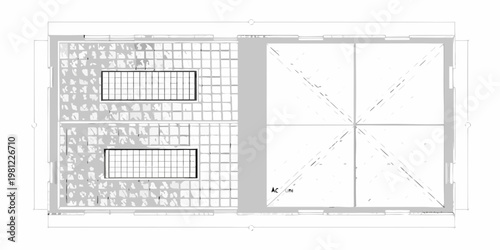 Architectural plan view of a building s ceiling with skylights