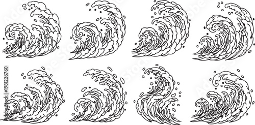 Detailed sketches of a snail showing its shell and body features Vector