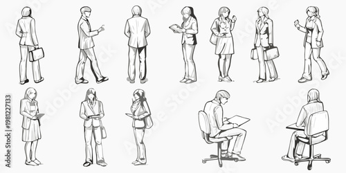 Fotografia A collection of sketched figures depicting diverse professional businesspeople