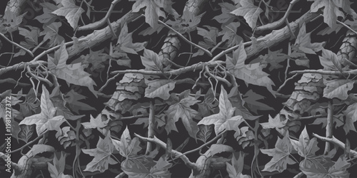 Forest hunting camouflage pattern. Vector camouflage design. Digital camouflage. Real tree pattern. Abstract camo