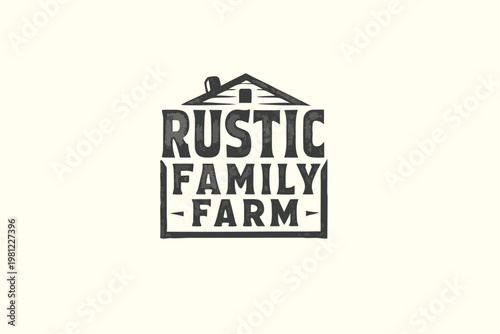 Rustic family farm logo with a simple house illustration and bold text
