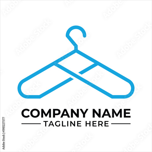 A blue hanger logo with company name and tagline