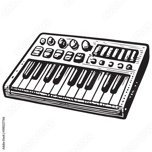 Electronic Keyboard Synthesizer Music Instrument MIDI Production Equipment Illustration