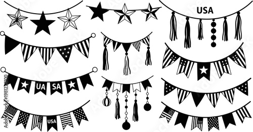 patriotic garlands with stars and flags for American celebrations  festive decorative elements