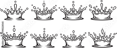 A sequence of inkblot patterns showing varying splatter shapes and densities Vector