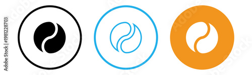 Coffee bean logos blue and orange circular designs with coffee bean silhouettes