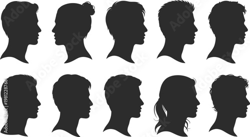 Diverse Human Head Silhouettes Collection Vector
