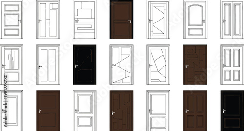 Series of abstract geometric patterns with varying black and white column segments Vector