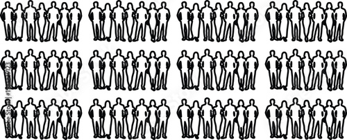 Group of People Standing Side by Side in Rows Vector Silhouettes for Business or Social Concepts