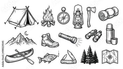 Vintage Camping and Outdoor Adventure Set