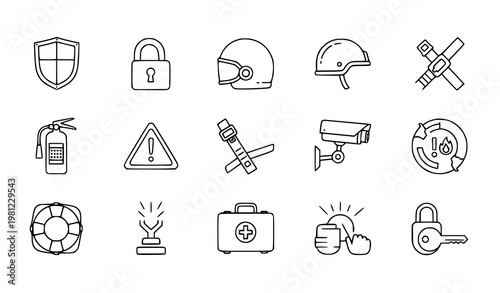 A set of safety and security icons in a flat minimal design style