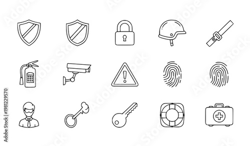 A set of security and safety icons in a flat minimal design style