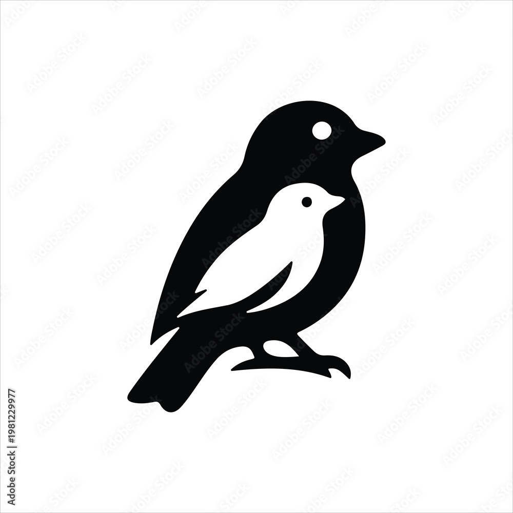 Fototapeta premium PrintMinimalist Bird Silhouette with Nested Bird Shape Logo Design