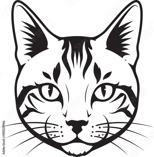 A black and white drawing of a cat's face