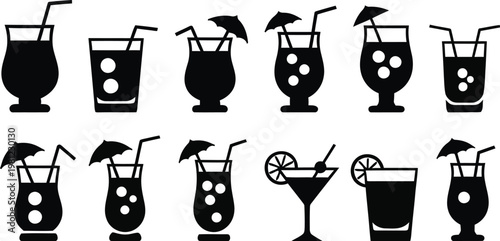 Variety of cocktail glasses a black silhouette collection
