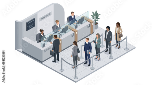 People waiting in line office.