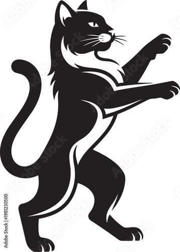 A black and white silhouette image of a cat standing on its hind legs
