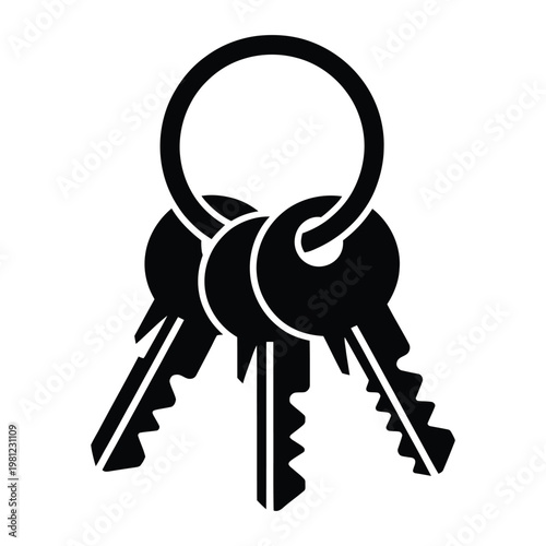 A cluster of three metallic keys hangs from a keyring presented as a dark silhouette